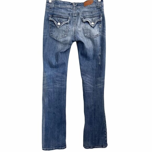 Vigoss Junior Women's The New York Bootcut Distressed Blue Denim Jeans Size 3 - Picture 12 of 12